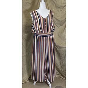 APT. 9 Striped Sleeveless Wide-Leg Jumpsuit XXL Multicolor Elastic Waist Button